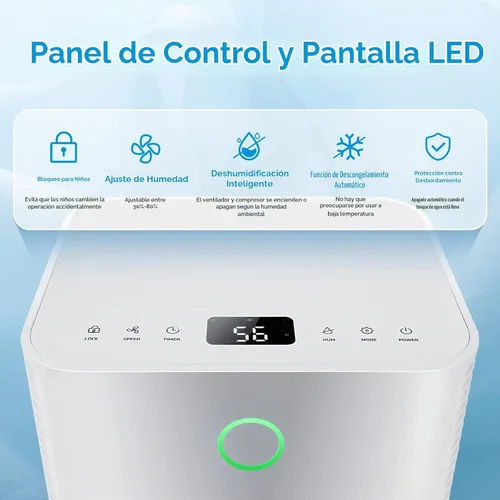 Vista 5 de COSTWAY Deshumidificador de 2,000 pies cuadrados para el hogar, deshumidificador de 32 pintas con 3 modos, 2 velocidades, panel de control táctil
