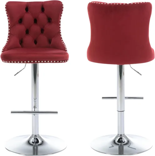 Vista 41 de Juego de 2 taburetes de bar beige, taburetes de bar tapizados ajustables con respaldo y reposapiés dorado, modernos taburetes de bar giratorios