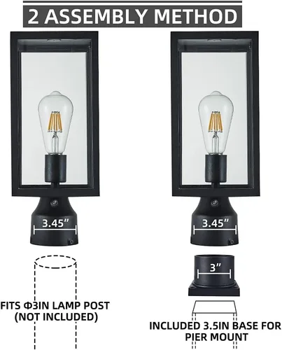 Vista 6 de Windben Luz grande de poste para exteriores de 15 pulgadas, del atardecer al amanecer, lámpara de aluminio fundido impermeable, farol de poste