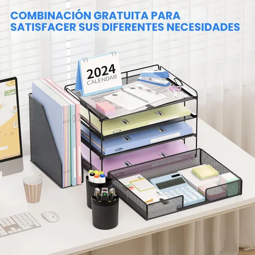 Vista 3 de OPNICE - Organizadores de escritorio y accesorios, para espacio de trabajo, suministros de oficina, organizador de archivos con 2 soportes para Negro