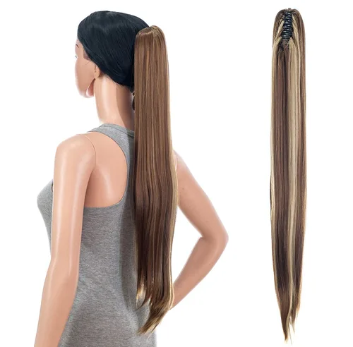 Vista 8 de Extensiones de pelo sintético SWACC con clip de pinza de 28 pulgadas de largo, lacio, para mujer