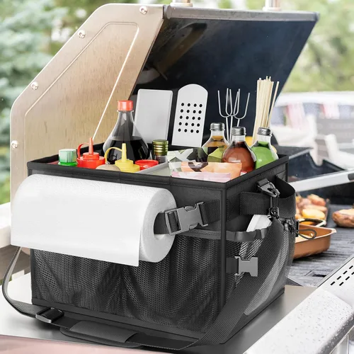 Vista 2 de FANGSUN Organizador para Parrilla, Organizador de Barbacoa con Soporte de Toalla de Papel, Organizador de Parrilla para Picnic para Camping al Aire