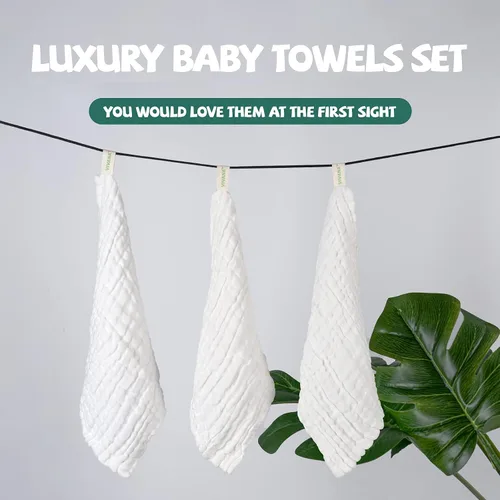 Vista 2 de Toallas de muselina para bebé, 6 capas, toalla facial suave y absorbente, toallitas naturales para recién nacidos para piel delicada, lista