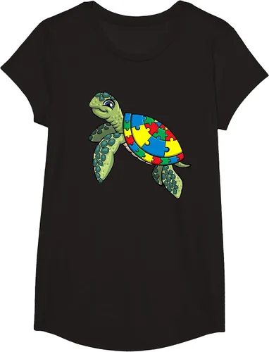 Vista 5 de Turtle Puzzle Pieces for Autism Awareness Kids Women Teacher T-Shirt Asphalt Grey
