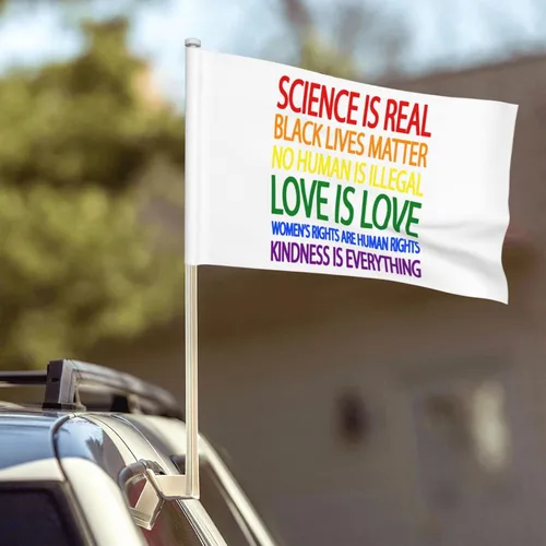 Vista 2 de Bandera de auto con texto en inglés "Science Is Real Black Lives Matter", decoración de doble cara (sin asta de bandera)
