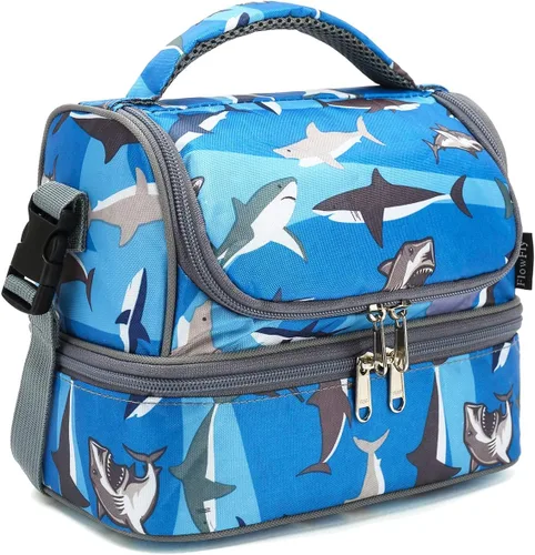 Vista 21 de FlowFly Bolsa de almuerzo aislada de dos pisos para niños, niñas, hombres, mujeres, con correa ajustable, para automóvil