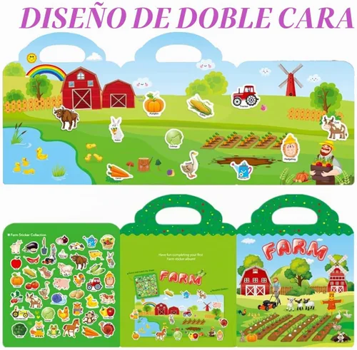 Vista 3 de Libros de calcomanías reutilizables para niños, libros de calcomanías removibles de granja para niños pequeños de viaje para niñas y niños de 3, 4