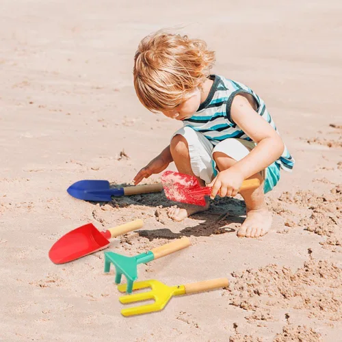 Vista 3 de Juguetes de playa para niños, 6 piezas de 8 pulgadas, herramientas de jardinería para niños, juego de juguetes de arena, herramientas de jardín