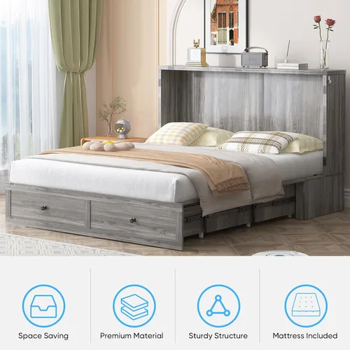 Vista 5 de Mjkone Murphy - Cama de armario con colchón plegable de tres pliegues