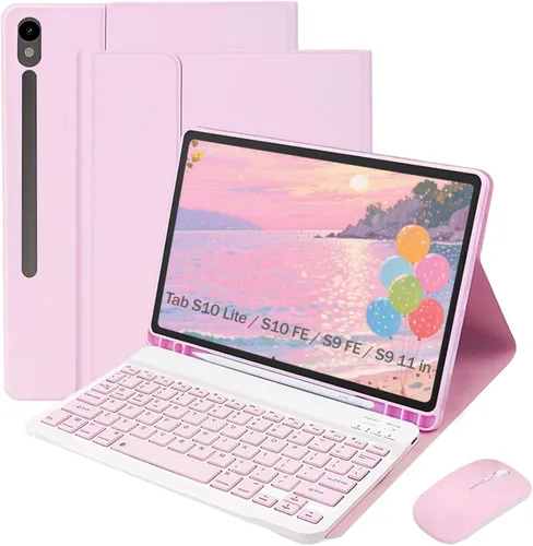 Vista 10 de Funda de teclado para Samsung Galaxy Tab S10 Lite / S10 FE / S9 FE / S9 10.9-11 pulgadas - Ratón y teclado desmontable, funda protectora delgada