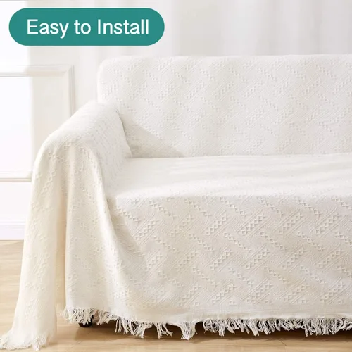 Vista 4 de WJXBoos Mantas para sofá, manta de color sólido con borlas, acogedora manta de algodón tejido de punto con patrón de espiga para sofá, funda