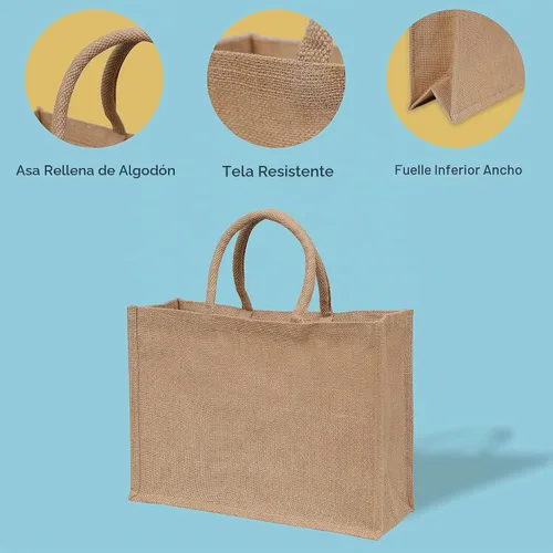 Vista 4 de Yogi's - Paquete de 5 bolsas de yute reutilizables con asas, bolsas de arpillera
