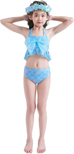 Vista 6 de Cola de sirena para niños, traje de baño para natación, novedad con lazo grande, sirenas, cosplay, traje de baño para niñas