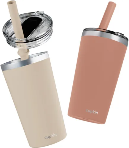 Vista 27 de CUPKIN - Taza apilable de acero inoxidable para niños, taza para batidos, tazas aisladas con recubrimiento en polvo, tapa libre de BPA y pajilla