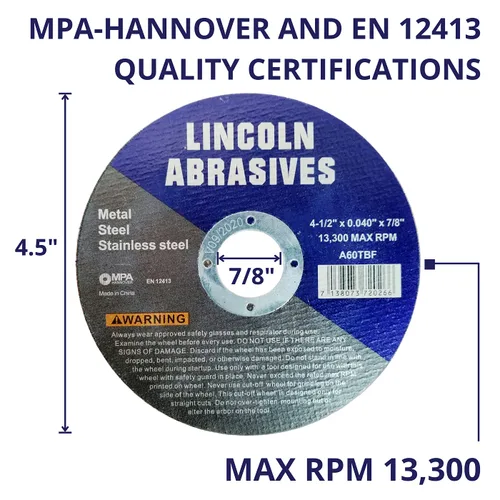 Vista 3 de Paquete de 25 ruedas de corte de 4.5" Lincoln Abrasives .040" Metal y acero inoxidable