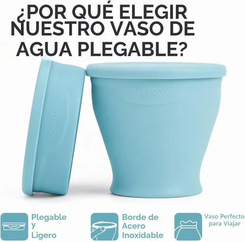 Vista 3 de TakeToday Vaso plegable de 8 oz, paquete de 2 para viajes, azul y melocotón