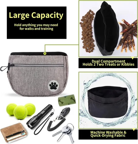 Vista 3 de Bolsa grande de 7 tazas para golosinas para perros con clicker, bolsas para entrenamiento de mascotas, bolsa de cierre automático cruzado