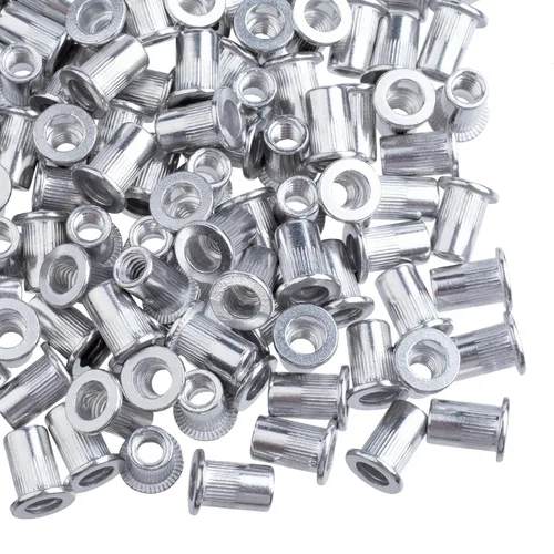 Vista 8 de 100 piezas 1/4-20 tuercas de remache de brida de aluminio, tuerca de inserción roscada de cabeza plana UNC