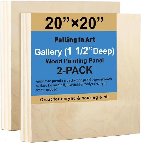 Vista 9 de Falling in Art Paquete de 2 paneles de lienzo de madera sin terminar, kit de paneles de madera de abedul de galería de 5 x 5, tablas de cuna de arte