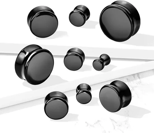 Vista 3 de soscene Calibres para los oídos de obsidiana negra maciza tapones para los oídos doble sillín