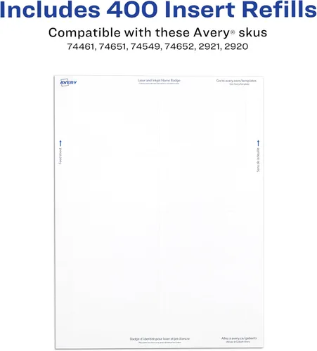 Vista 3 de Avery Insertos personalizables para insignias de nombre, 2.25 x 3.5 pulgadas, blanco, 400 etiquetas de nombre imprimibles (5390) (paquete de 5)