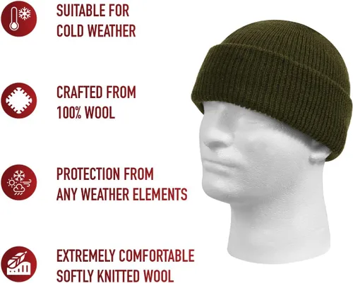 Vista 8 de Rothco Gorra de reloj de lana fabricada en Estados Unidos, protección para todo tipo de clima y gorro de estilo clásico