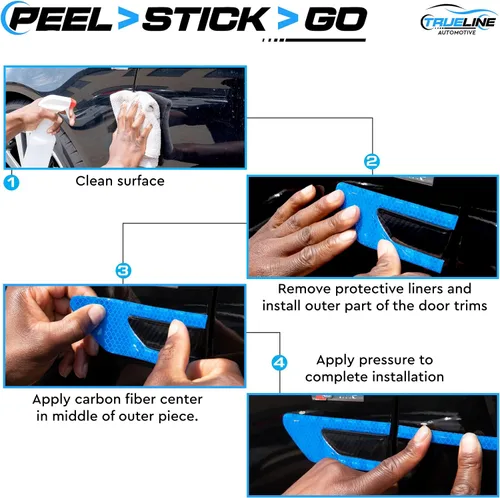Vista 5 de True Line Automotive Protector de arañazos, kit de 2 piezas de adornos reflectantes para puerta lateral, protector de pintura para automóviles Azul