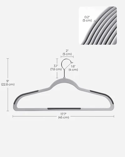 Vista 6 de SONGMICS Perchas de plástico para ropa, paquete de 30, ahorro de espacio Gris claro + gris oscuro