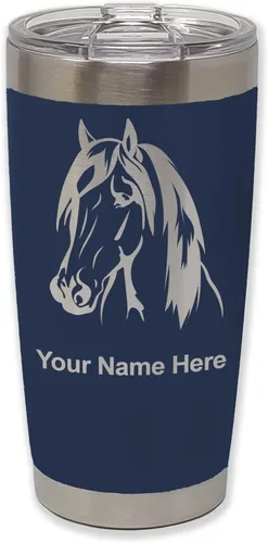 Vista 20 de LaserGram Vaso aislado al vacío de 20 onzas, cabeza de caballo 1, grabado personalizado incluido (negro)