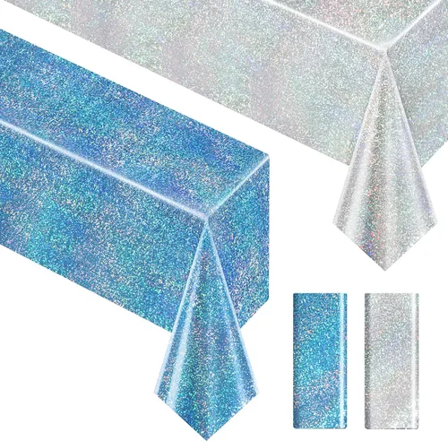 Vista 43 de Just Shimmer Mantel holográfico azul claro de 40" x 108" Decoración de fiesta rosa fuerte Día de San Valentín Fiesta de cumpleaños Decoración
