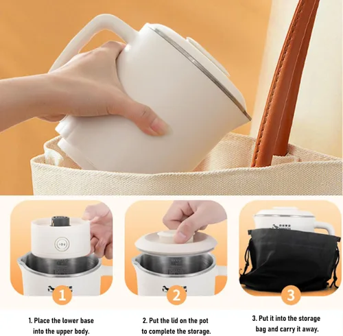 Vista 13 de CCYLEZ Hervidor eléctrico portátil de 20.3 fl oz, hervidor de viaje plegable de acero inoxidable, espumador de leche, cafetera con control
