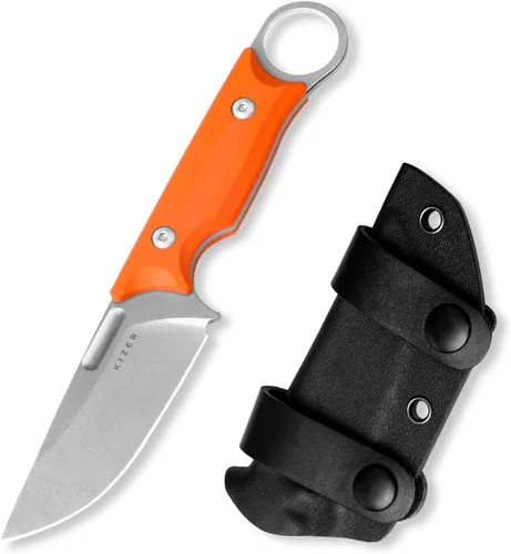 Vista 13 de Cuchillo de hoja fija Kizer Cabox de 3.36" (8.53 cm) 154CM de acero con mango G10 y funda para supervivencia y campamento 1048C1 Mango G10