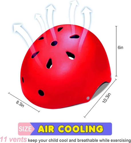 Vista 13 de Casco ajustable para niños con rodilleras, coderas y muñequeras - Cascos de bicicleta para niños pequeños de 3-5, 5-8, 8-14 años - Perfecto