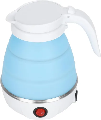 Vista 5 de Hervidor eléctrico plegable de viaje de 20.3 fl oz, hervidor eléctrico de silicona de grado alimenticio, hervidor eléctrico pequeño agua de Azul