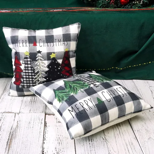 Vista 3 de ONWAY Juego de 2 fundas de almohada de Navidad de 16 x 16 pulgadas, diseño de árboles rojos, negros, verdes, negros, negros, negros, negros, negros