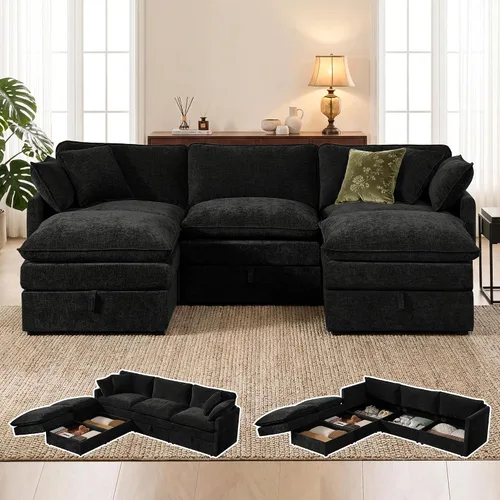 Vista 25 de Sofá modular con almacenamiento, sofá cama de 103 pulgadas, sofá cama seccional, sofá nube de gran tamaño con otomana móvil, sofá moderno de 6