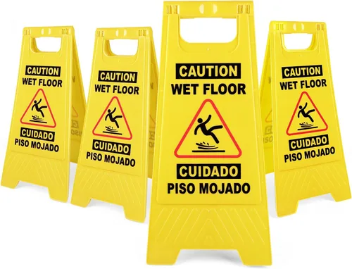 Vista 8 de XPCARE Paquete de 8 letreros de advertencia de precaución para piso, 17.5 pulgadas, color amarillo, señales de advertencia de seguridad para suelo