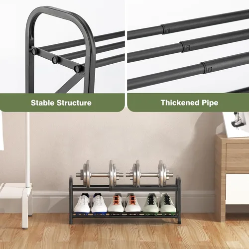 Vista 4 de Zapatero de 2 niveles para armario, zapatero expandible de 16 a 33 pulgadas, ajustable para entrada, armario, puerta, metal resistente, color negro