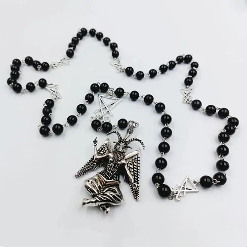 Vista 2 de Baphomet RosarioMisterio RosarioBaphomet RosarioBaphomet RosarioBaphomet CollarSatanás Goat Mendes Regalo Collar Altar
