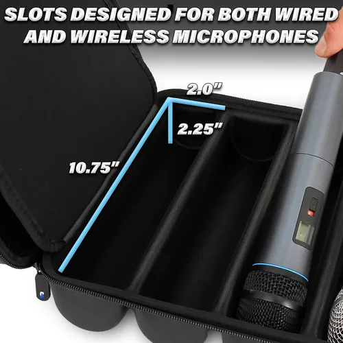 Vista 3 de CASEMATIX Sennheiser, Shure y más - Funda de micrófono inalámbrico compatible con cuatro micrófonos inalámbricos de hasta 10.75 pulgadas