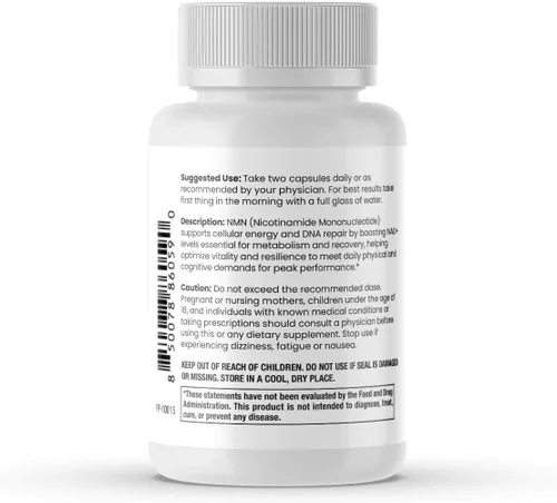 Vista 9 de Rendimiento celular NMN – 500 mg de mononucleótido de nicotinamida para apoyo de NAD+, energía celular y recuperación – Suplemento de longevidad