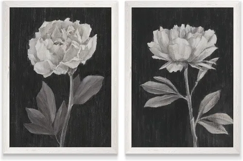Vista 23 de Renditions Gallery- Lienzo enmarcado con flores blancas y negras Flores blancas y negras 1 juego/marco negro