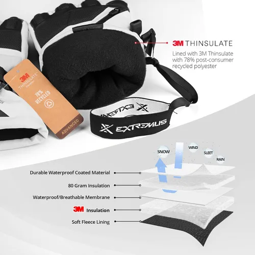 Vista 2 de Extremus Outlook Peak - Guantes de esquí para hombre y mujer, guantes de nieve cálidos 3M Thinsulate para clima frío, resistentes al agua y al