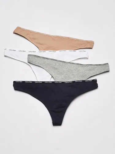 Vista 3 de Calvin Klein Tanga elástica con logotipo de algodón para mujer, paquete múltiple