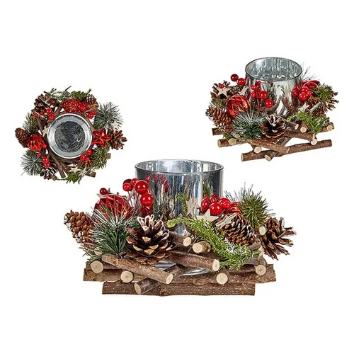 Vista 3 de Portavelas Navideño Krist+ Rojo Verde Plateado Natural 20 x 11 x 20 cm