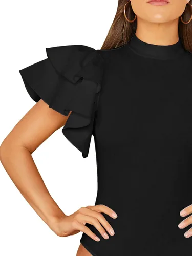 Vista 4 de SOLY HUX Body ajustado con volantes y manga de mariposa para mujer