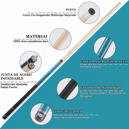 Vista 3 de Set of 4 Pool Cues-Different Weights(18/19/20/21 oz) or Different Tip Sizes(10/11/12/13mm Tip) Cue Set 58" Canadian Maple, 4-Prong House Bar