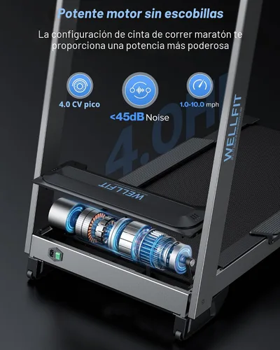 Vista 5 de WELLFIT Cinta de correr para el hogar, cintas de correr resistentes con inclinación de 2 niveles