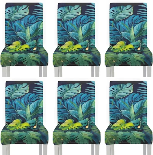 Vista 24 de Rnyleeg Juego de 1 fundas de asiento de comedor con estampado de flores azules para sillas de comedor, fundas protectoras suaves y lavables