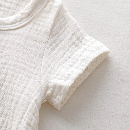 Vista 8 de Saeaby Ropa de bebé para recién nacido, traje de algodón y lino, manga corta, mameluco de una pieza, ropa de bebé